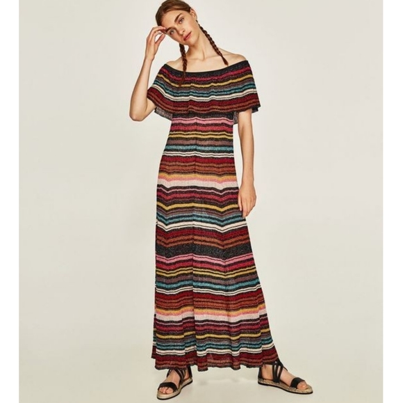 Zara | Multicoloured Striped Knit Maxi Dress - Picture 1 of 13